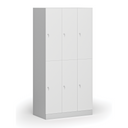 Šatní skříňka s úložnými boxy, 6 boxů, 1850 x 900 x 500 mm, demont, cylindrický zámek, laminované dveře, bílá