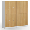 Šatní skříňka s úložnými boxy, 6 boxů, 1850 x 900 x 500 mm, demont, cylindrický zámek, laminované dveře, bříza