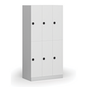 Šatní skříňka s úložnými boxy, 6 boxů, 1850 x 900 x 500 mm, demont, kódový zámek, laminované dveře, bílá