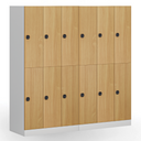 Šatní skříňka s úložnými boxy, 6 boxů, 1850 x 900 x 500 mm, demont, kódový zámek, laminované dveře, buk