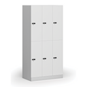Šatní skříňka s úložnými boxy, 6 boxů, 1850 x 900 x 500 mm, demont, mechanický kódový zámek, laminované dveře, bílá