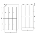 Šatní skříňka s úložnými boxy, 6 boxů, 1850 x 900 x 500 mm, mechanický kódový zámek, laminované dveře, bílá