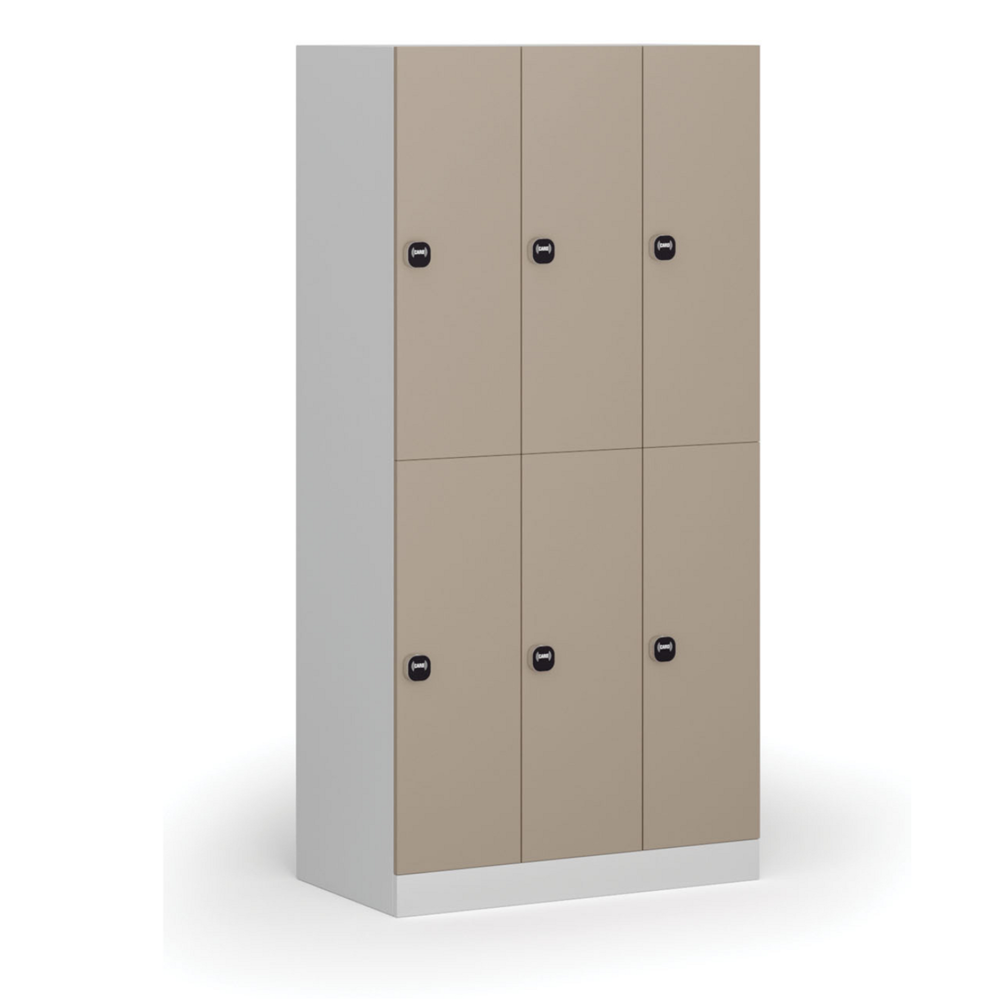 Šatní skříňka s úložnými boxy, 6 boxů, 1850 x 900 x 500 mm, RFID zámek, béžové dveře