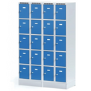 Šatní skříňka s úložnými boxy na soklu, 10 boxů, 1920 x 600 x 500 mm, cylindrický zámek, oranžové dveře