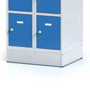 Šatní skříňka s úložnými boxy na soklu, 10 boxů, 1920 x 600 x 500 mm, cylindrický zámek, šedé dveře