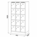Šatní skříňka s úložnými boxy na soklu, 15 boxů, 1920 x 900 x 500 mm, cylindrický zámek, tmavě šedé dveře