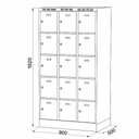 Šatní skříňka s úložnými boxy na soklu, 15 boxů, 1920 x 900 x 500 mm, otočný zámek, oranžové dveře