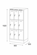 Šatní skříňka s úložnými boxy na soklu, 9 boxů, 1920 x 900 x 500 mm, cylindrický zámek, tmavě šedé dveře