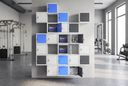 Šatní skříňka s uzamykatelným boxem 250 x 250 x 250 mm, cylindrický zámek, modrá