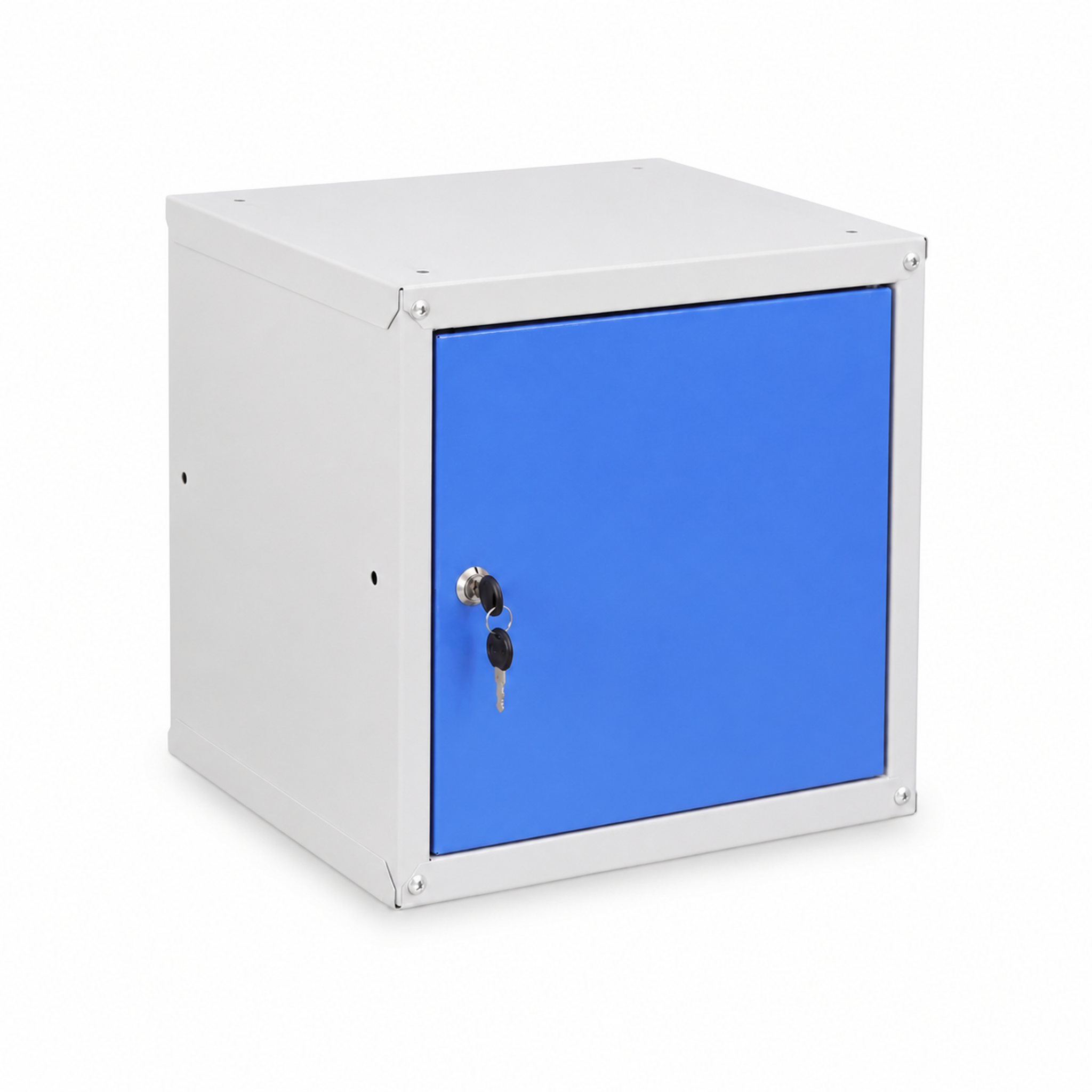 Šatní skříňka s uzamykatelným boxem 350 x 350 x 350 mm, cylindrický zámek, modrá