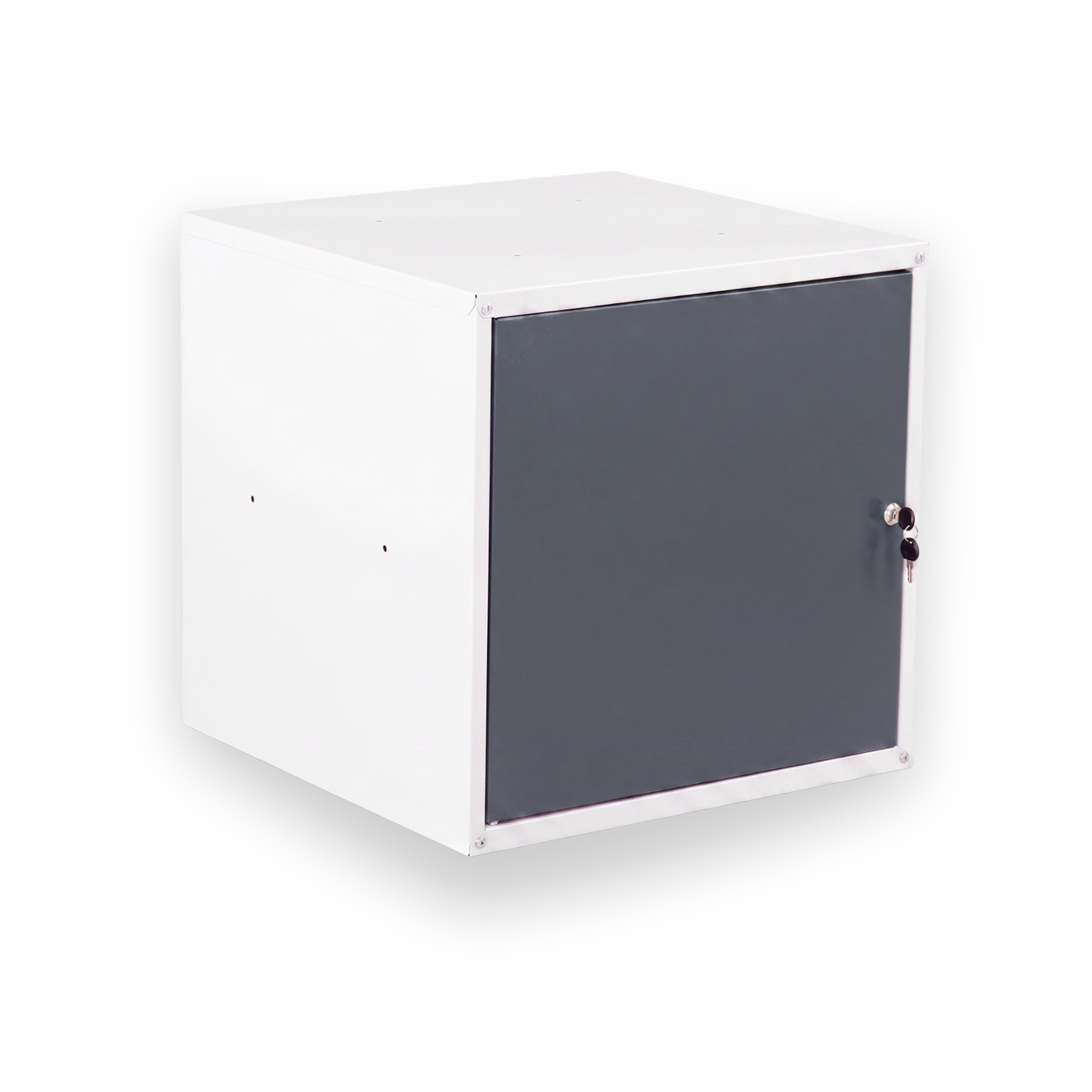 Šatní skříňka s uzamykatelným boxem 450 x 450 x 450 mm, cylindrický zámek, grafit