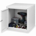 Šatní skříňka s uzamykatelným boxem 550 x 550 x 550 mm, cylindrický zámek, šedá