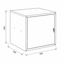 Šatní skříňka s uzamykatelným boxem 550 x 550 x 550 mm, cylindrický zámek, šedá
