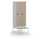 Šatní skříňka S1 s lavičkou, 2 oddíly, 1875 x 600 x 500/800 mm, kódový zámek, béžové dveře