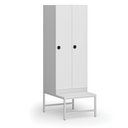 Šatní skříňka S1 s lavičkou, 2 oddíly, 1875 x 600 x 500/800 mm, kódový zámek, laminované dveře, bílá