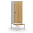 Šatní skříňka S1 s lavičkou, 2 oddíly, 1875 x 600 x 500/800 mm, mechanický kódový zámek, laminované dveře, buk