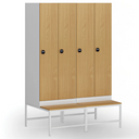 Šatní skříňka S1 s lavičkou, 2 oddíly, 1875 x 600 x 500/800 mm, RFID zámek, laminované dveře, dub přírodní