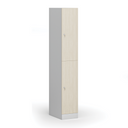 Šatní skříňka S1 s úložnými boxy, 2 boxy, 1850 x 300 x 500 mm, cylindrický zámek, laminované dveře, bříza