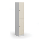 Šatní skříňka S1 s úložnými boxy, 2 boxy, 1850 x 300 x 500 mm, demont, otočný zámek, laminované dveře, bříza