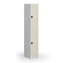 Šatní skříňka S1 s úložnými boxy, 2 boxy, 1850 x 300 x 500 mm, kódový zámek, laminované dveře, bříza