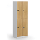 Šatní skříňka S1 s úložnými boxy, 2 boxy, 1850 x 300 x 500 mm, mechanický kódový zámek, laminované dveře, ořech