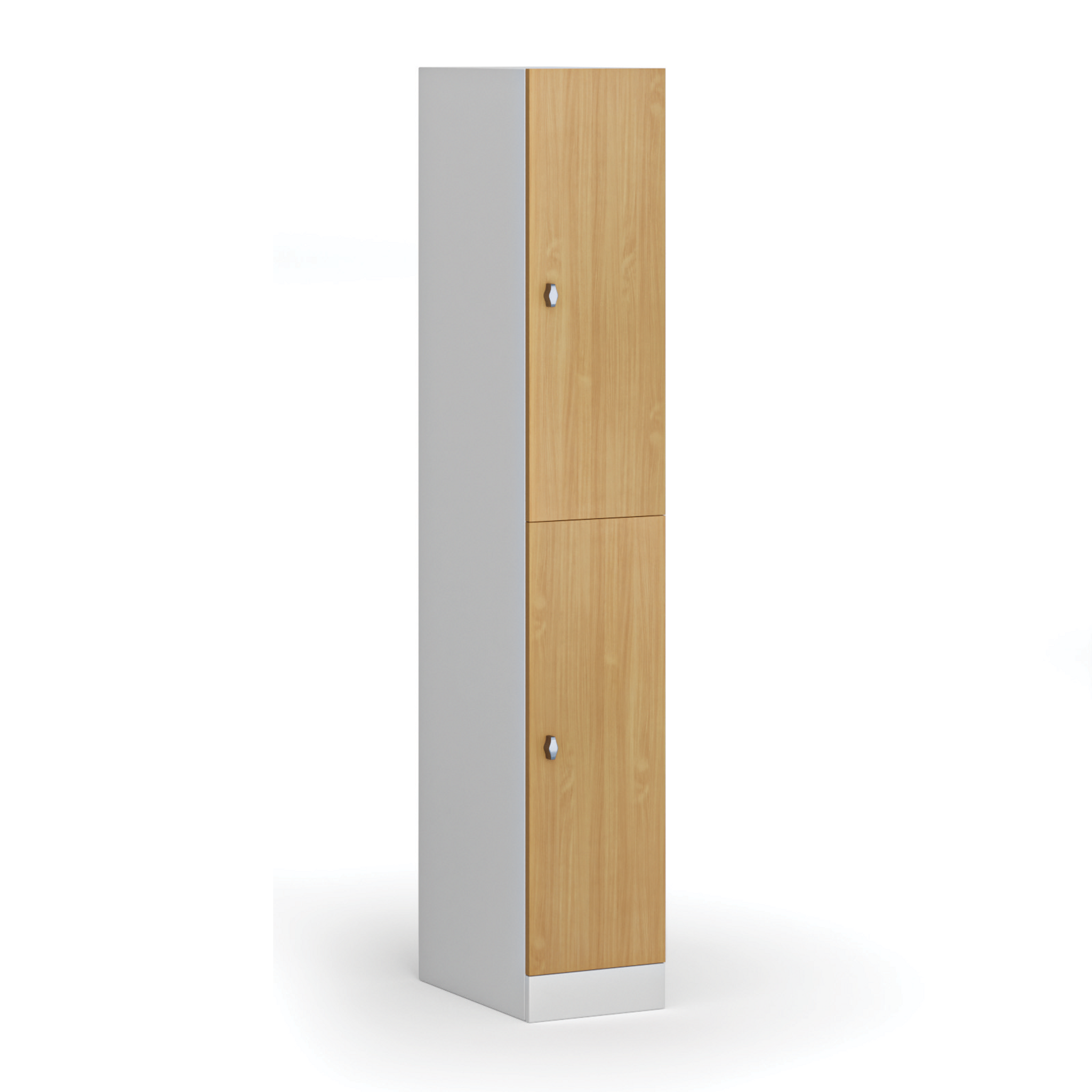 Šatní skříňka S1 s úložnými boxy, 2 boxy, 1850 x 300 x 500 mm, otočný zámek, laminované dveře, buk