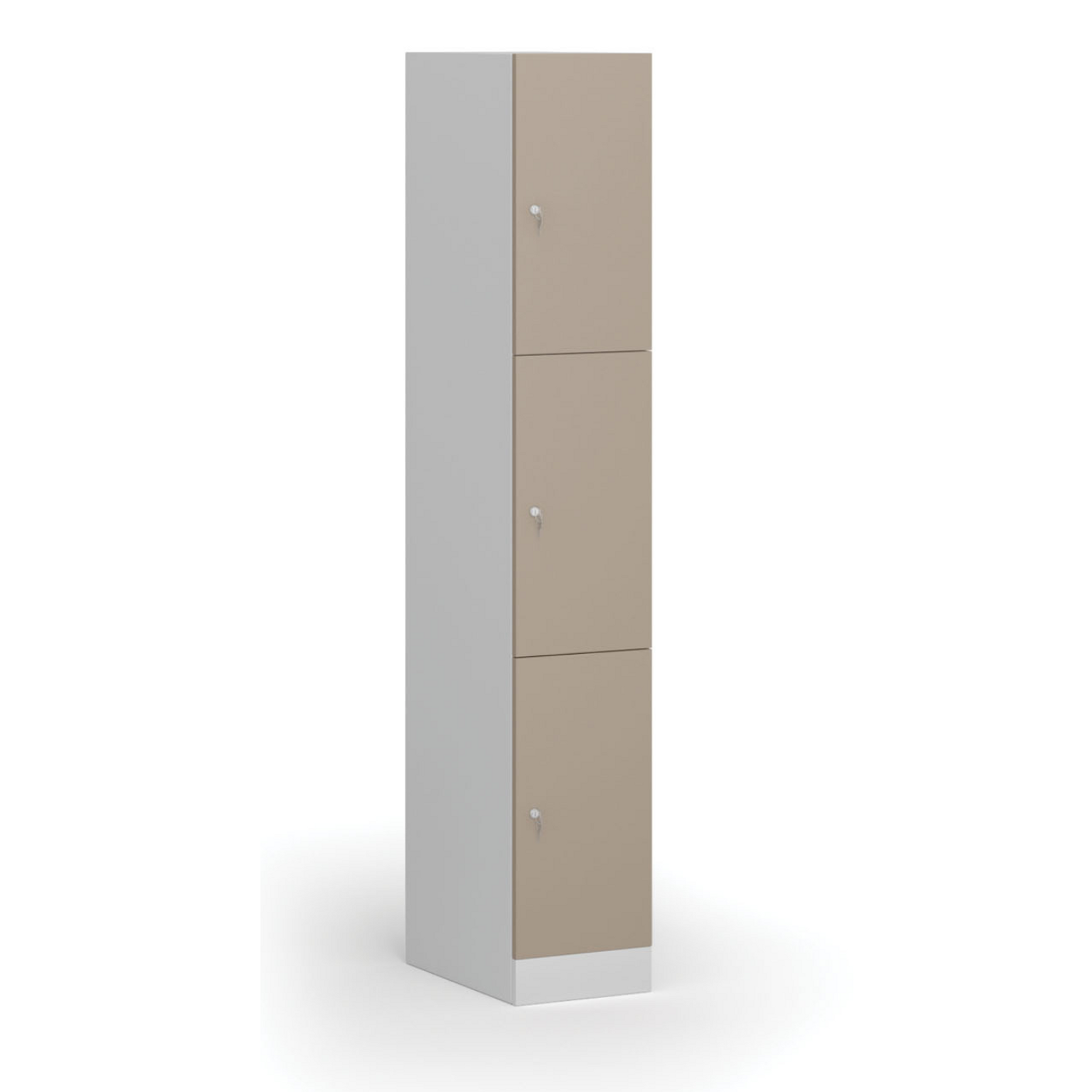 Šatní skříňka S1 s úložnými boxy, 3 boxy, 1850 x 300 x 500 mm, demont, cylindrický zámek, béžové dveře