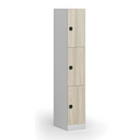 Šatní skříňka S1 s úložnými boxy, 3 boxy, 1850 x 300 x 500 mm, demont, kódový zámek, laminované dveře, dub přírodní