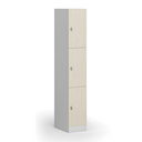 Šatní skříňka S1 s úložnými boxy, 3 boxy, 1850 x 300 x 500 mm, demont, otočný zámek, laminované dveře, bříza