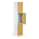 Šatní skříňka S1 s úložnými boxy, 3 boxy, 1850 x 300 x 500 mm, kódový zámek, laminované dveře, bílá
