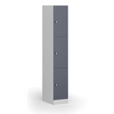 Šatní skříňka S1 s úložnými boxy, 3 boxy, 1850 x 300 x 500 mm, otočný zámek, tmavě šedé dveře