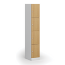 Šatní skříňka S1 s úložnými boxy, 4 boxy, 1850 x 300 x 500 mm, cylindrický zámek, laminované dveře, buk