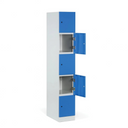 Šatní skříňka S1 s úložnými boxy, 5 boxů, 1850 x 300 x 500 mm, demont, cylindrický zámek, modré dveře