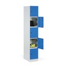 Šatní skříňka S1 s úložnými boxy, 5 boxů, 1850 x 300 x 500 mm, demont, otočný zámek, zelené dveře