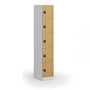 Šatní skříňka S1 s úložnými boxy, 5 boxů, 1850 x 300 x 500 mm, demont, RFID zámek, laminované dveře, buk