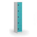 Šatní skříňka S1 s úložnými boxy, 5 boxů, 1850 x 300 x 500 mm, demont, RFID zámek, zelené dveře