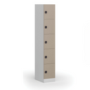 Šatní skříňka S1 s úložnými boxy, 5 boxů, 1850 x 300 x 500 mm kódový zámek, béžové dveře