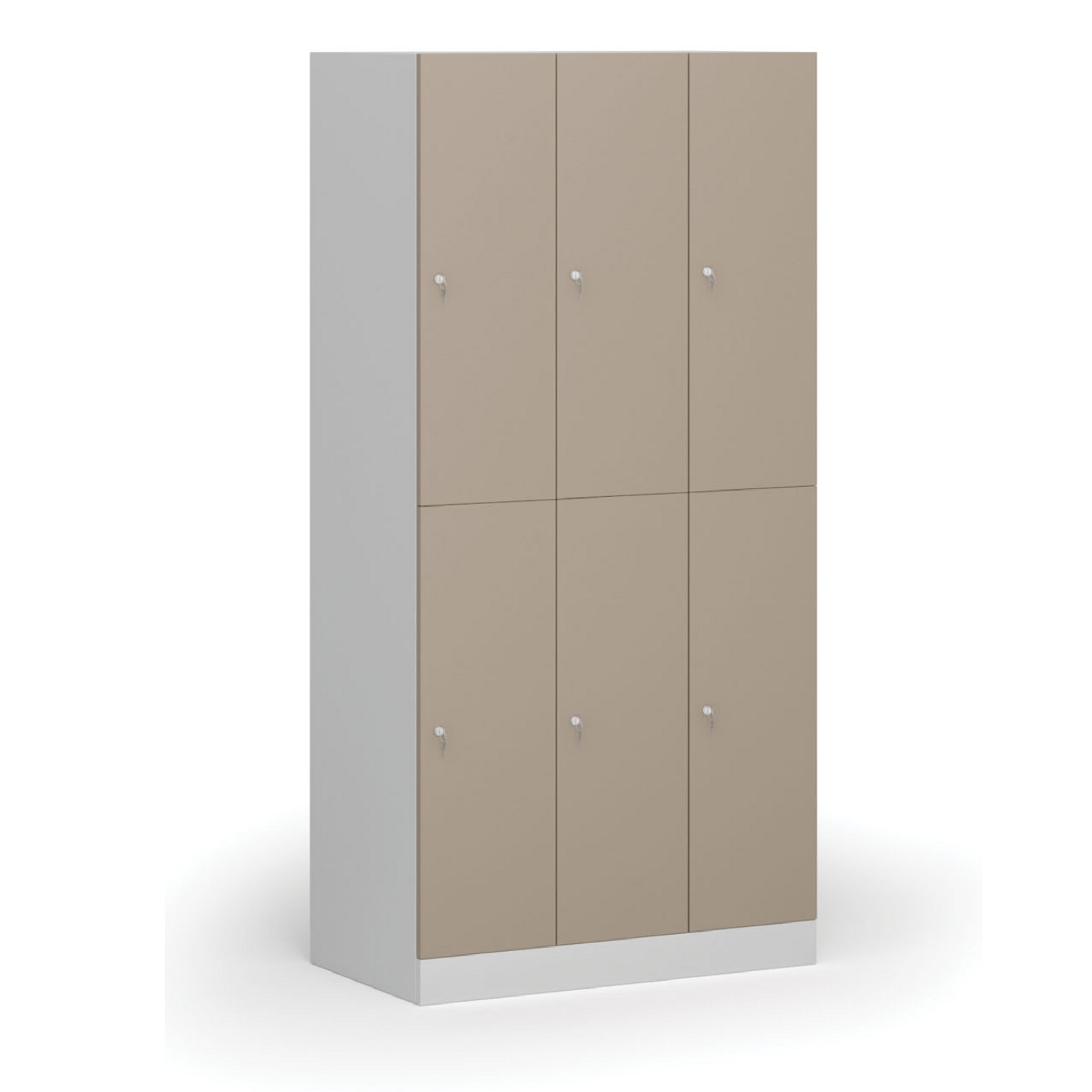 Šatní skříňka S1 s úložnými boxy, 6 boxů, 1850 x 900 x 500 mm, cylindrický zámek, béžové dveře