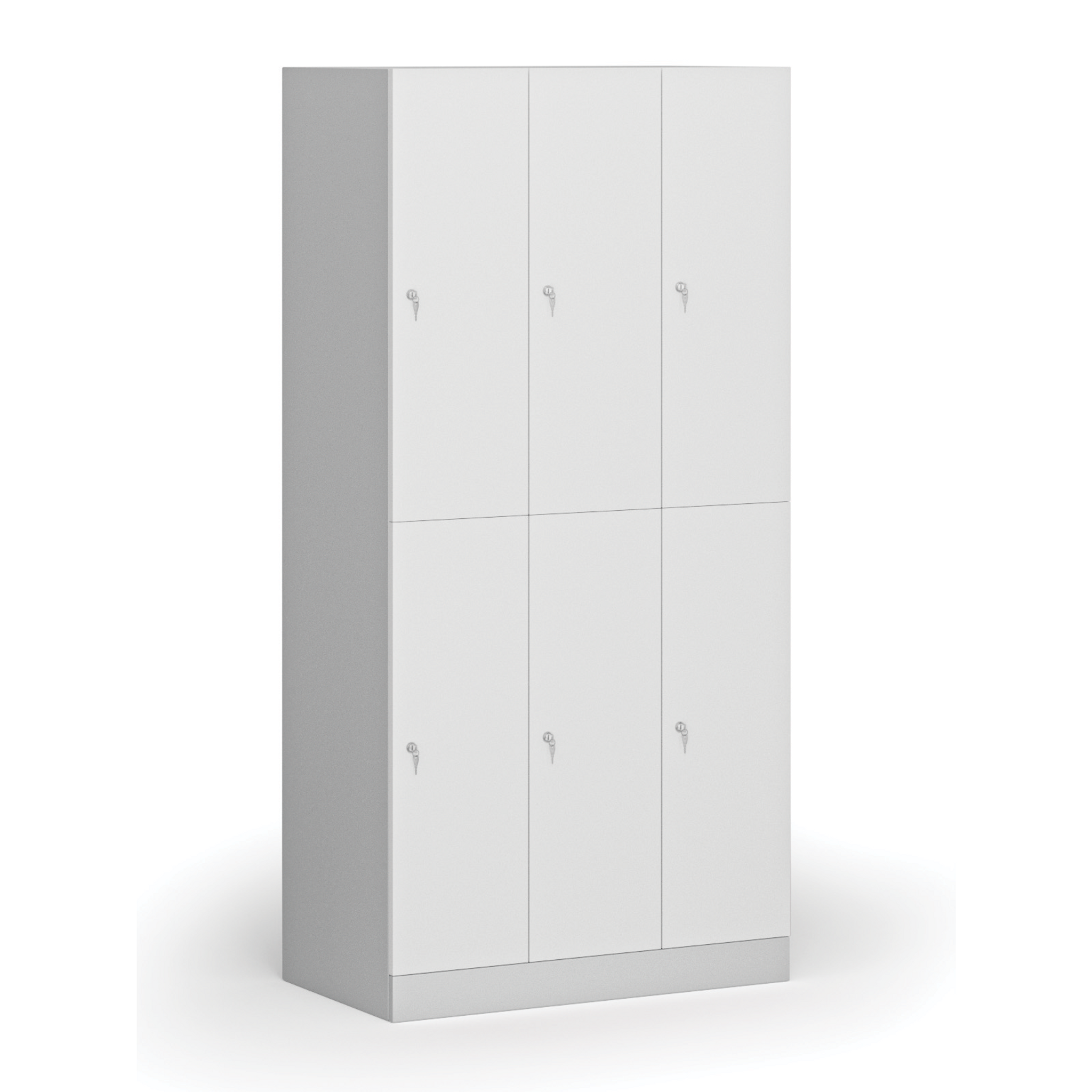 Šatní skříňka S1 s úložnými boxy, 6 boxů, 1850 x 900 x 500 mm, cylindrický zámek, laminované dveře, bílá