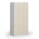 Šatní skříňka S1 s úložnými boxy, 6 boxů, 1850 x 900 x 500 mm, demont, cylindrický zámek, laminované dveře, bříza