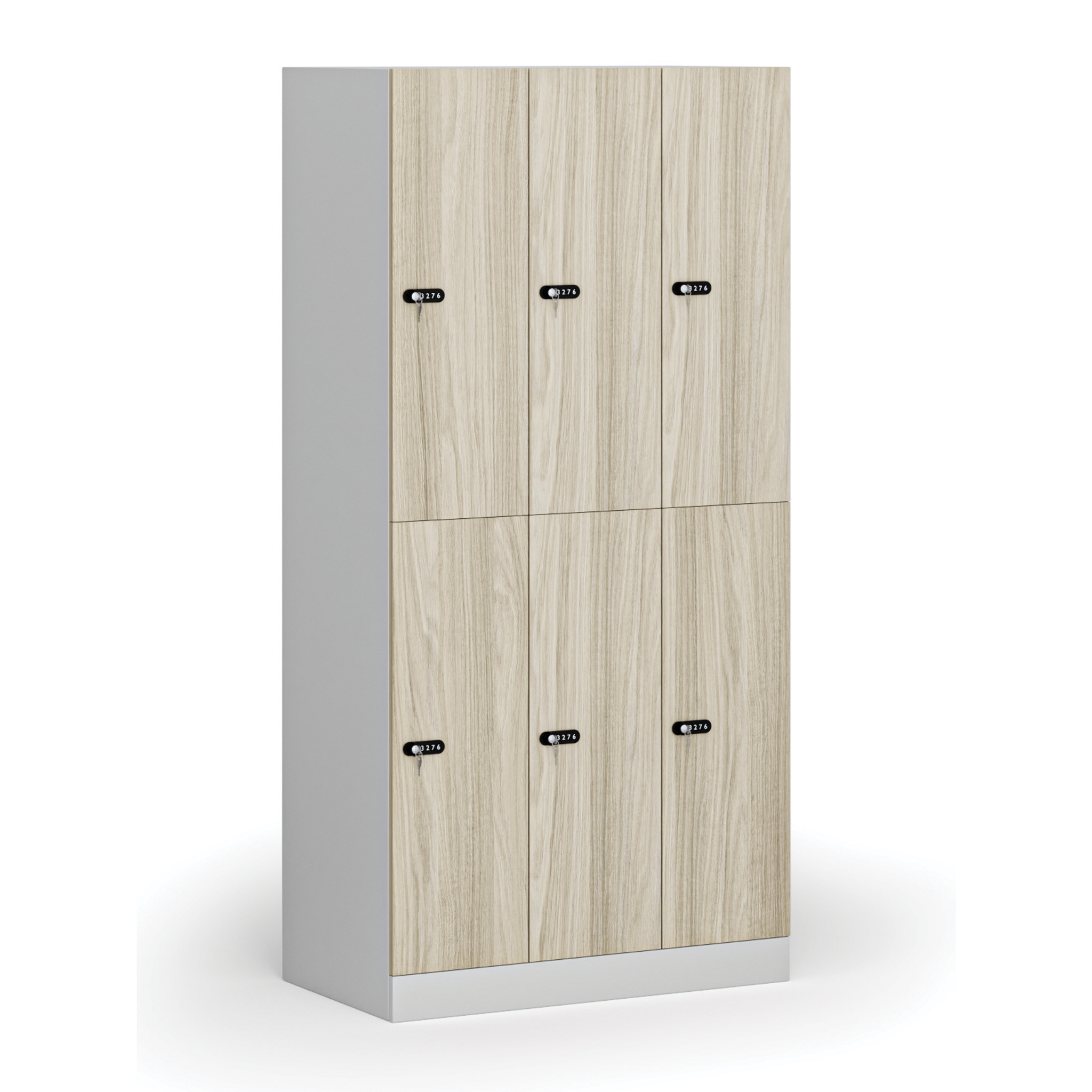 Šatní skříňka S1 s úložnými boxy, 6 boxů, 1850 x 900 x 500 mm, demont, mechanický kódový zámek, laminované dveře, dub přírodní