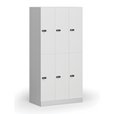 Šatní skříňka S1 s úložnými boxy, 6 boxů, 1850 x 900 x 500 mm, mechanický kódový zámek, laminované dveře, bílá