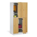 Šatní skříňka S1 s úložnými boxy, 6 boxů, 1850 x 900 x 500 mm, mechanický kódový zámek, laminované dveře, bříza