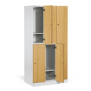 Šatní skříňka S1 s úložnými boxy, 6 boxů, 1850 x 900 x 500 mm, mechanický kódový zámek, laminované dveře, buk