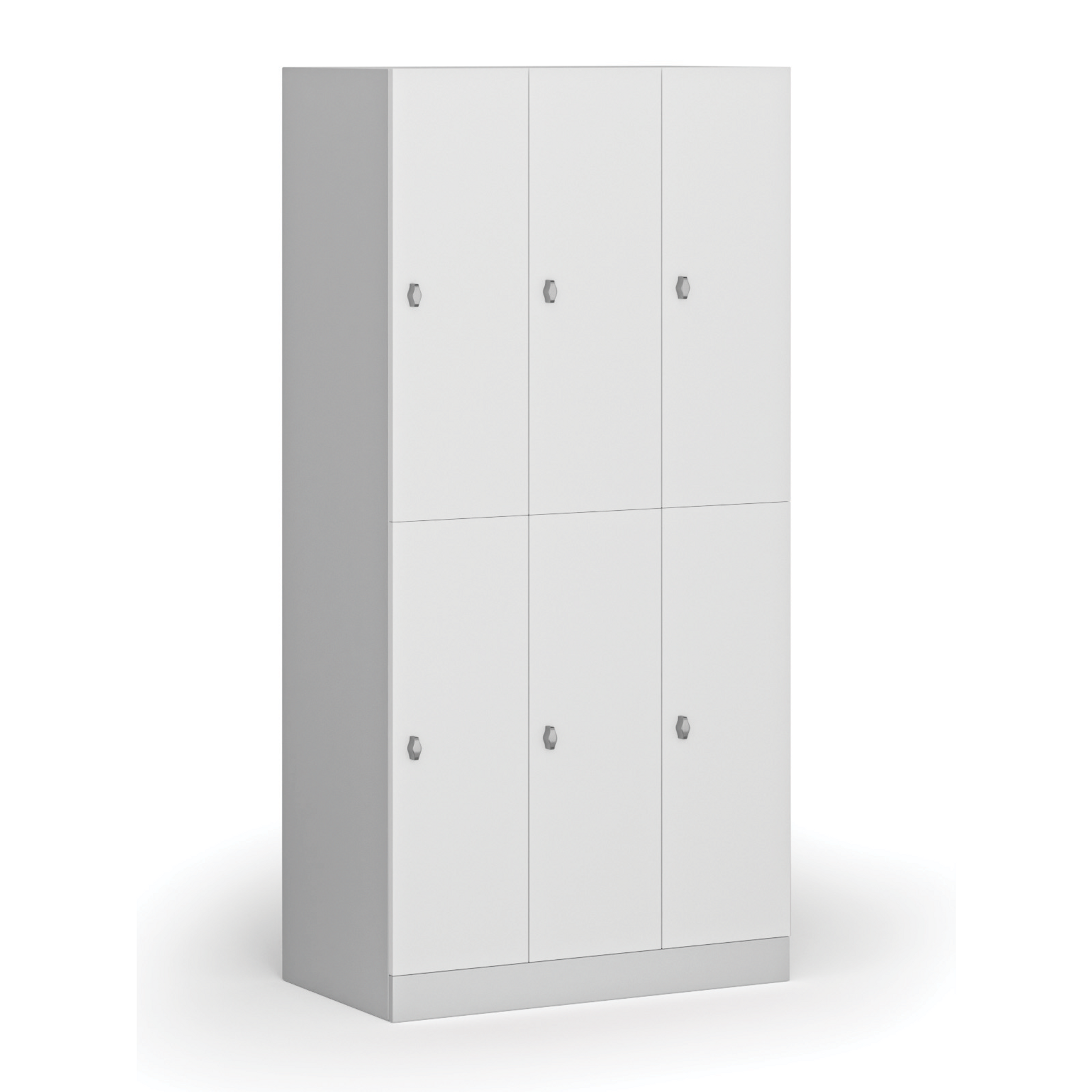 Šatní skříňka S1 s úložnými boxy, 6 boxů, 1850 x 900 x 500 mm, otočný zámek, laminované dveře, bílá