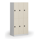 Šatní skříňka S1 s úložnými boxy, 6 boxů, 1850 x 900 x 500 mm, RFID zámek, laminované dveře, bříza
