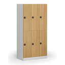Šatní skříňka S1 s úložnými boxy, 6 boxů, 1850 x 900 x 500 mm, RFID zámek, laminované dveře, buk