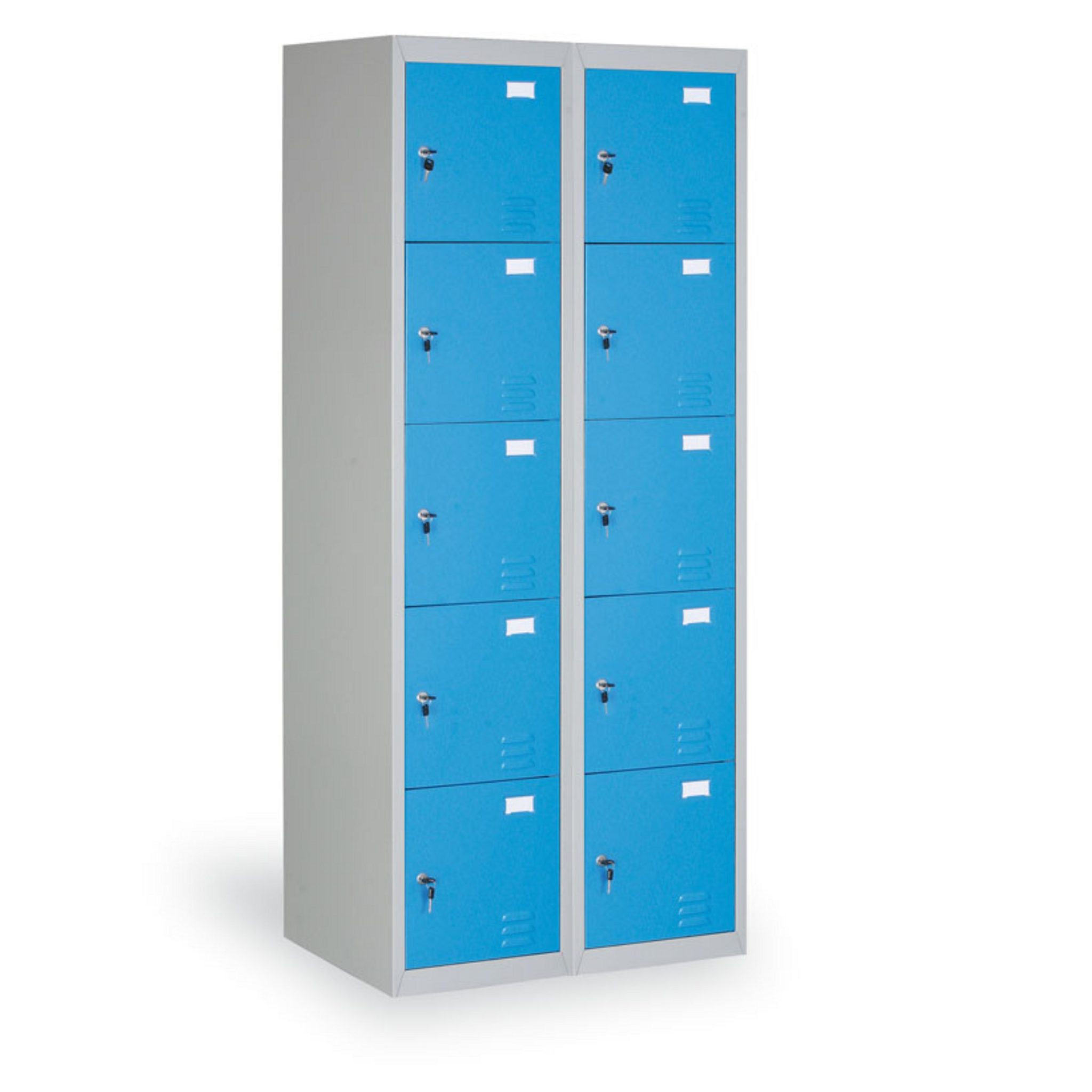 Šatní skříňka S2 s úložnými boxy, 10 boxů, 1820 x 760 x 500 mm, demont, cylindrický zámek, modré dveře