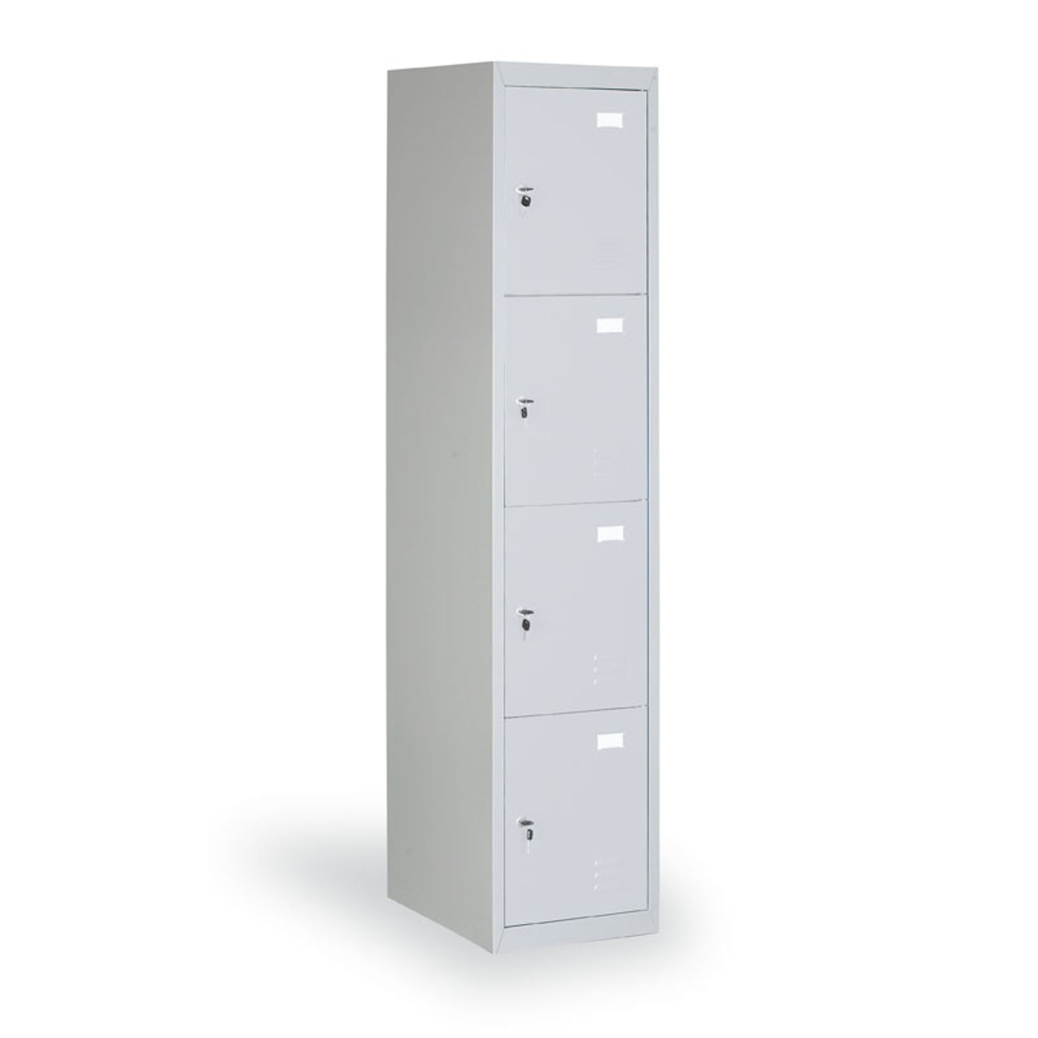 Šatní skříňka S2 s úložnými boxy, 4 boxy, 1820 x 380 x 500 mm, demont, cylindrický zámek, šedé dveře