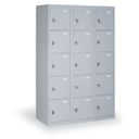 Šatní skříňka S2 s úložnými boxy, 5 boxů, 1820 x 380 x 500 mm, demont, cylindrický zámek, šedé dveře